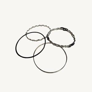 Set Of Silver & Black Beaded and Plain Bengal Bracelets